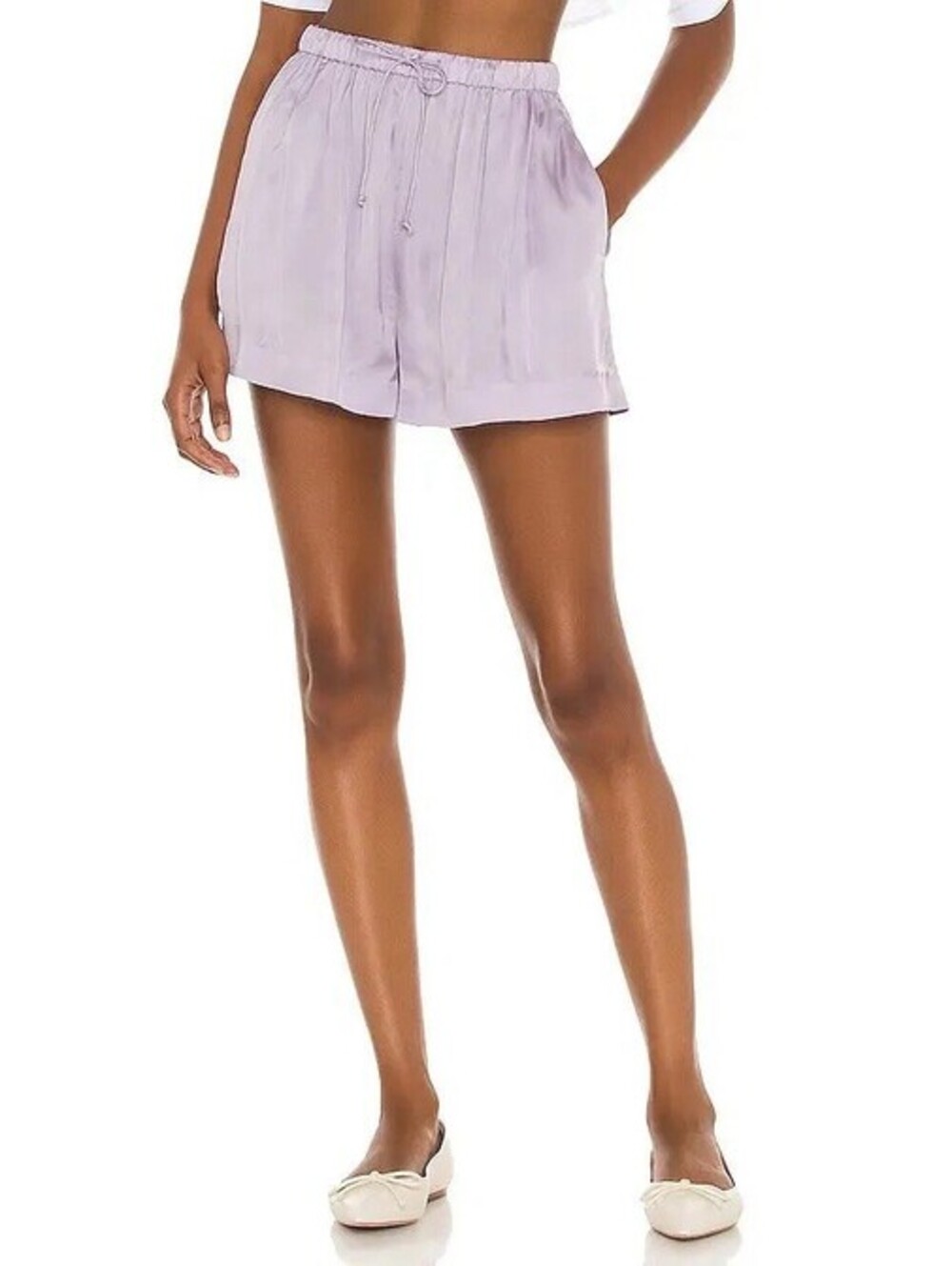Song of Style Zayn Lavender Satin Viscose Drawstring Shorts XS Pockets